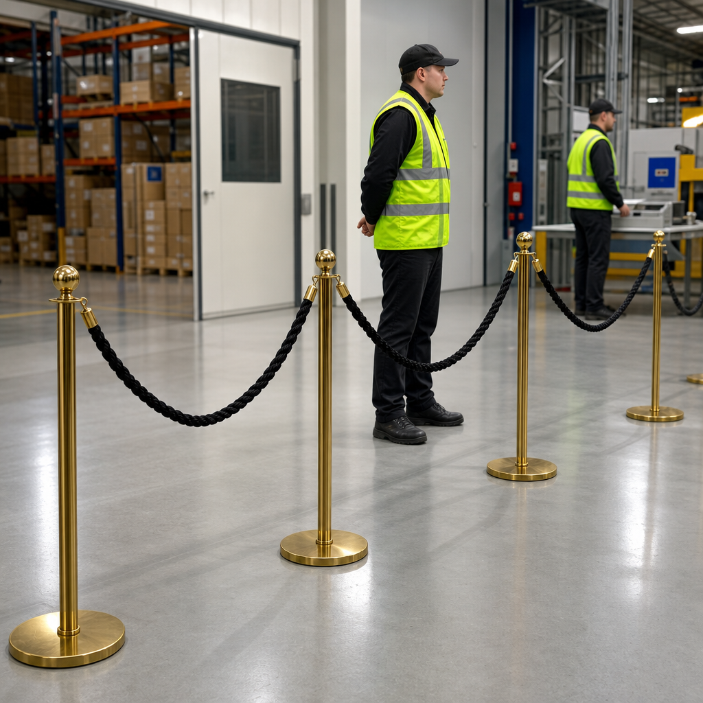 Brass Rope Barrier Set with Black Ropes for Event Management (Pack of 8)