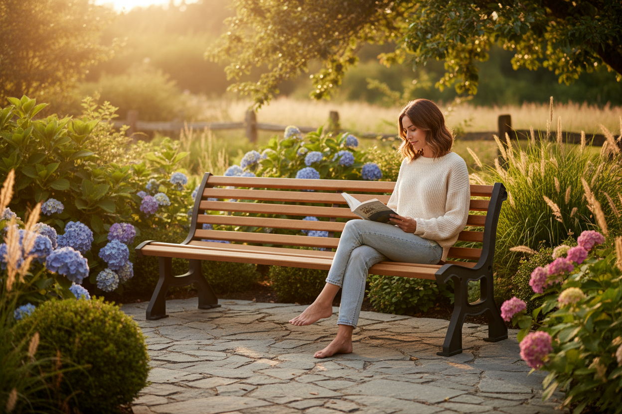 Premium Heavy Duty Bench with Rainforest Hardwood Slats for Parks and Gardens - Durable, Weather-Resistant... | Barriers Co