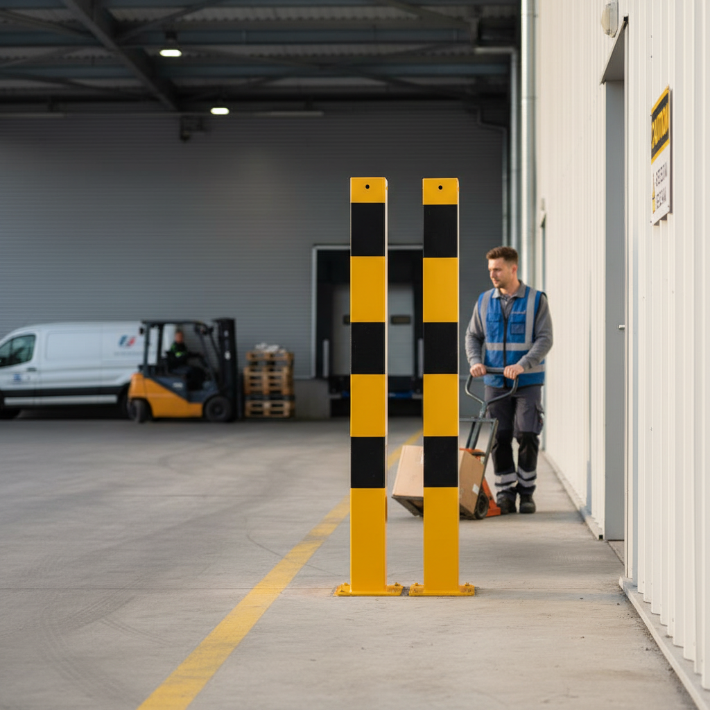 Heavy Duty Detachable Safety Barrier Post with Steel Tube, Hot-Dip Galvanized, Traffic Yellow with Black Stripes