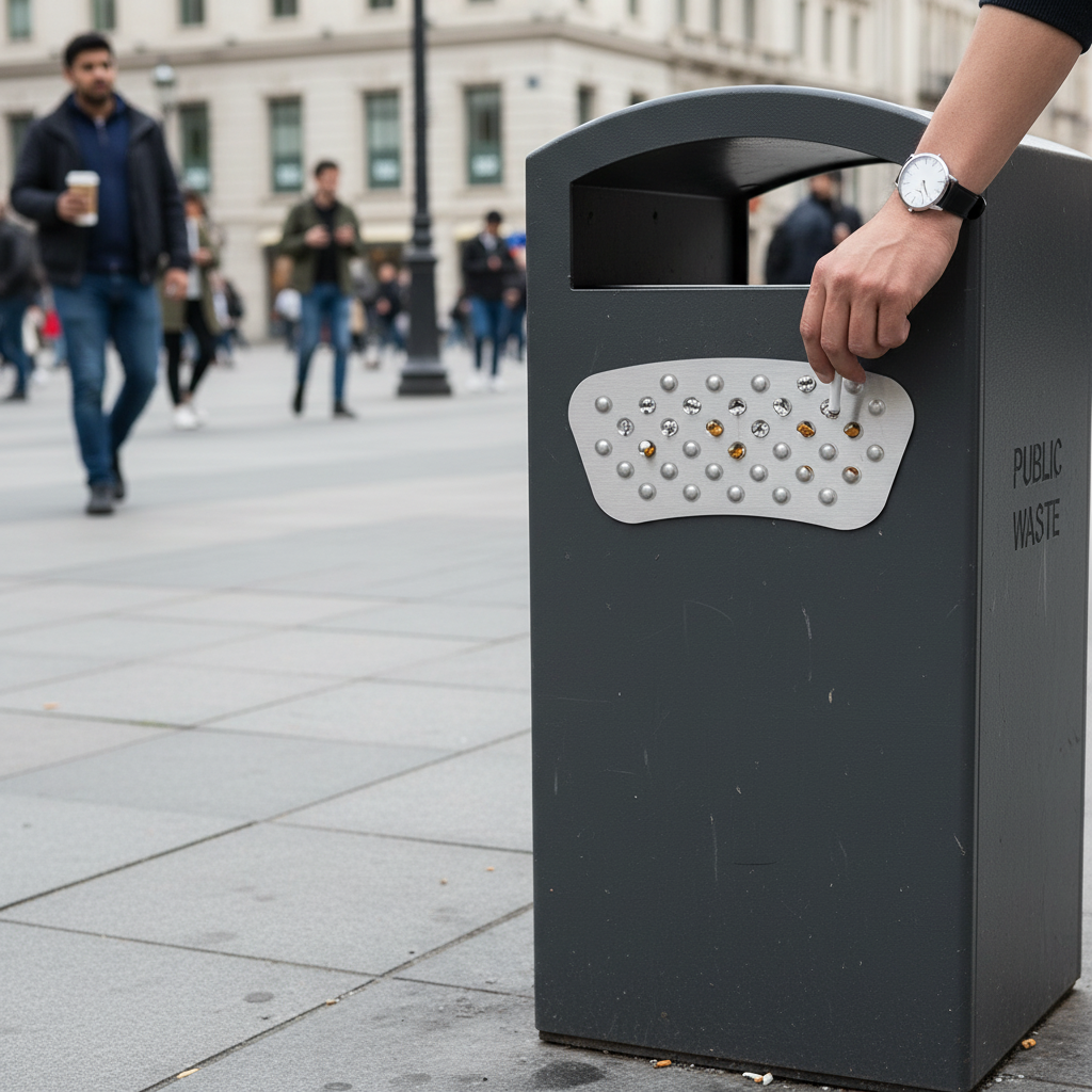Premium Stainless Steel Cigarette Stubber Attachment for Enhanced Litter Bin Functionality - side view | Barriers Co