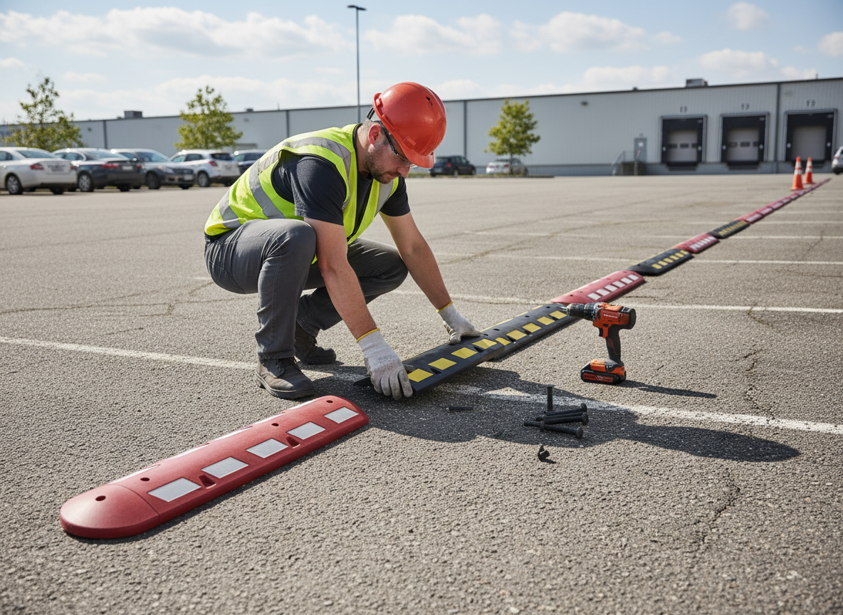 Premium Heavy Duty Modular Rubber Speed Bump System for Traffic Calming – 56mm & 75mm Heights with Reflective Elements