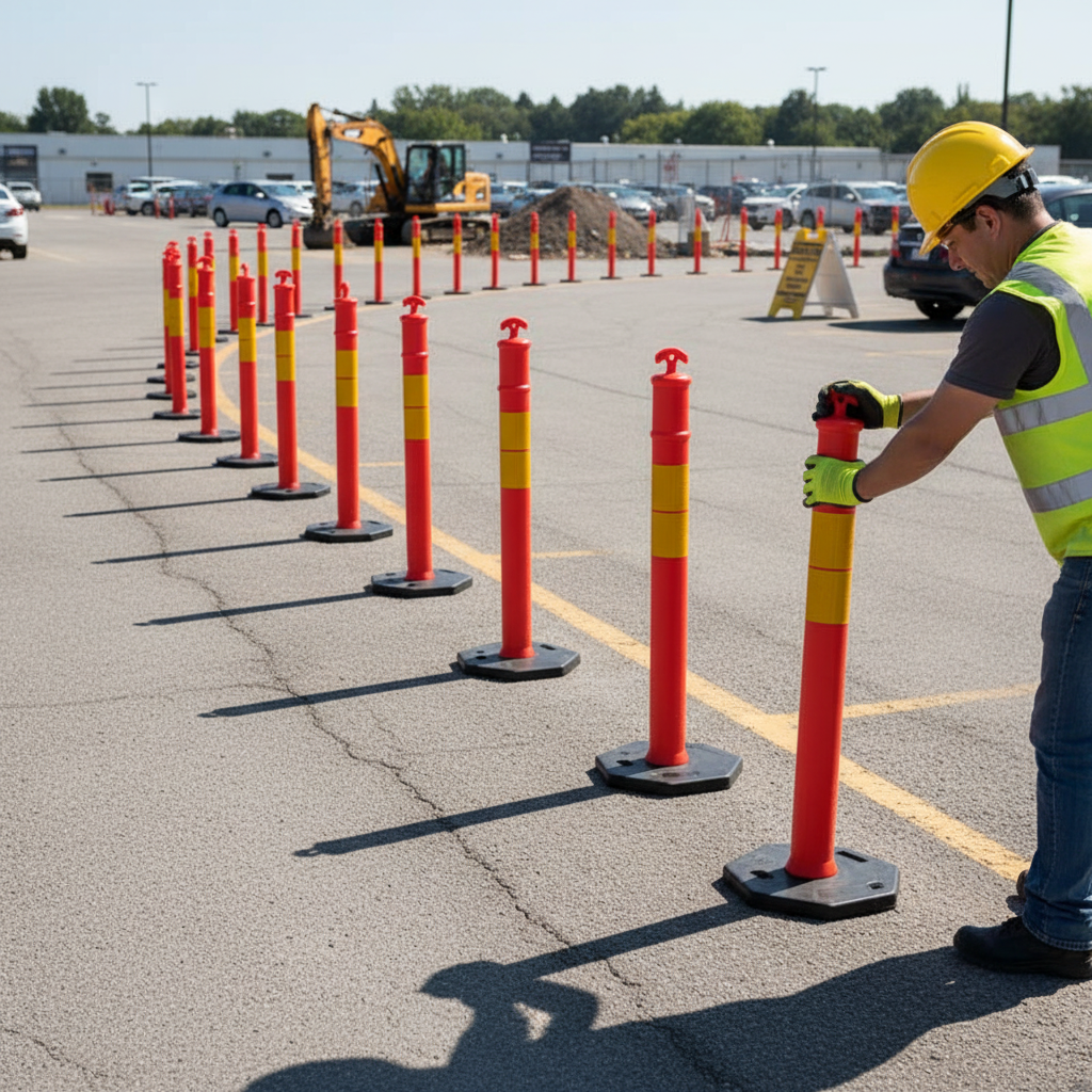 Premium T-Top Safety Bollard Set - Durable, High-Visibility with Heavy Base for Traffic Control