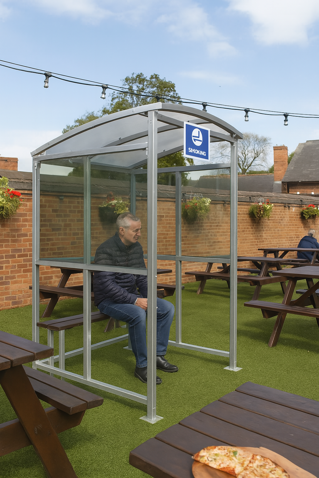 Burbank Smoking Shelter – Open-Fronted Galvanised Steel Frame with UV 1