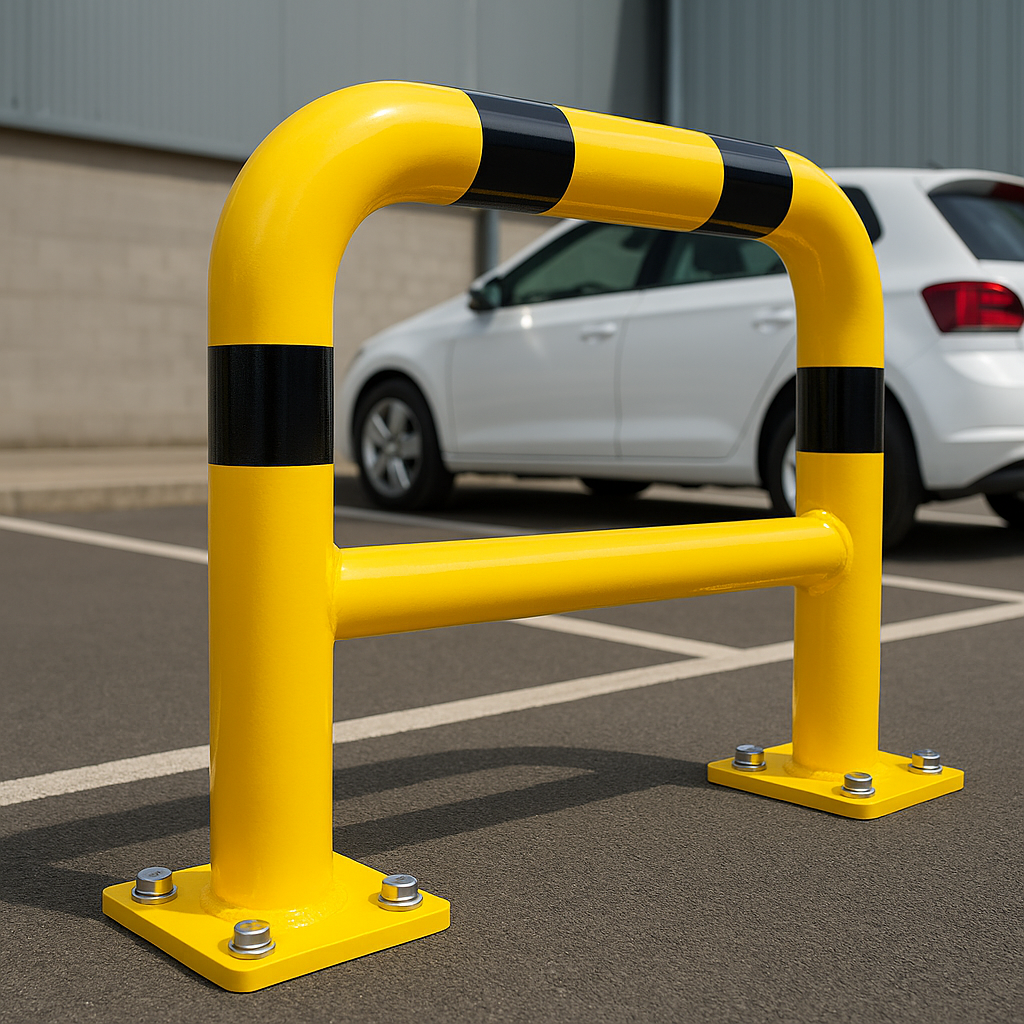 90mm Heavy-Duty Steel Hoop Barrier – Black & Yellow U-Shaped Bollard for Car Parks, Warehouses & Traffic Protection
