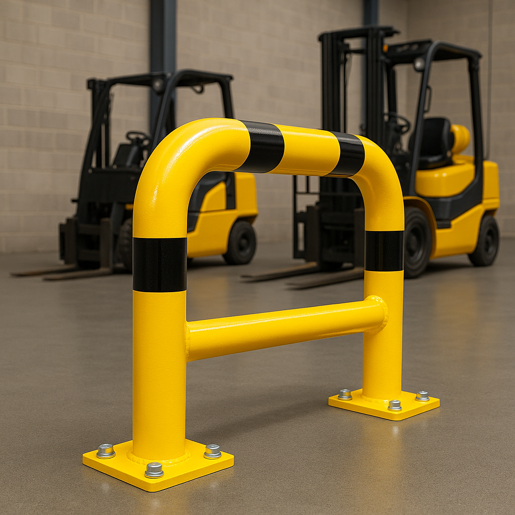 90mm Heavy-Duty Steel Hoop Barrier – Black & Yellow U-Shaped Bollard for Car Parks, Warehouses & Traffic Protection