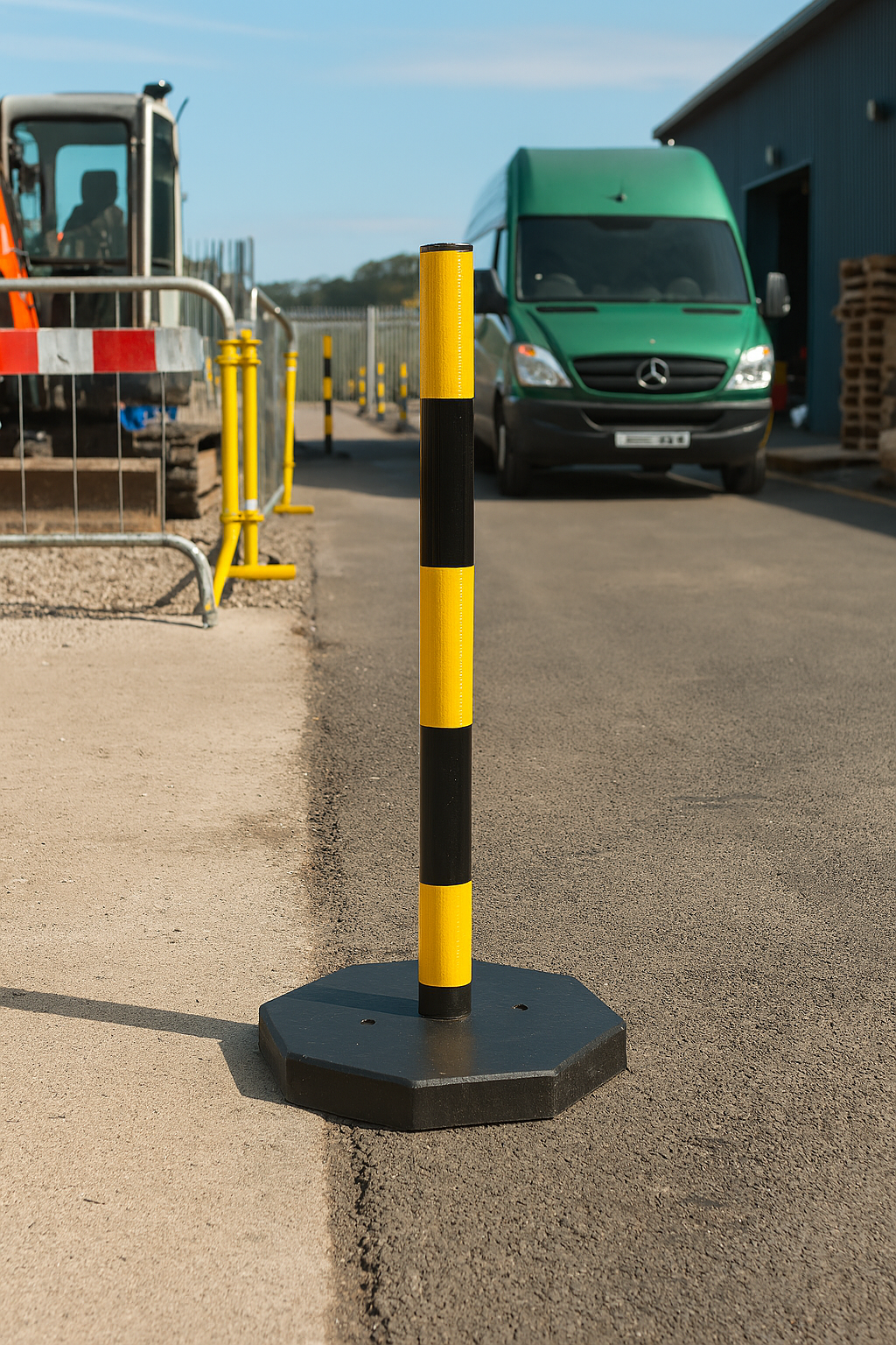 Compact Black & Yellow Safety Post with Octagonal Base 3