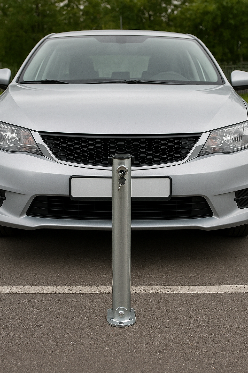 Galvanised Fold-Down Parking Post with Integral Lock 1