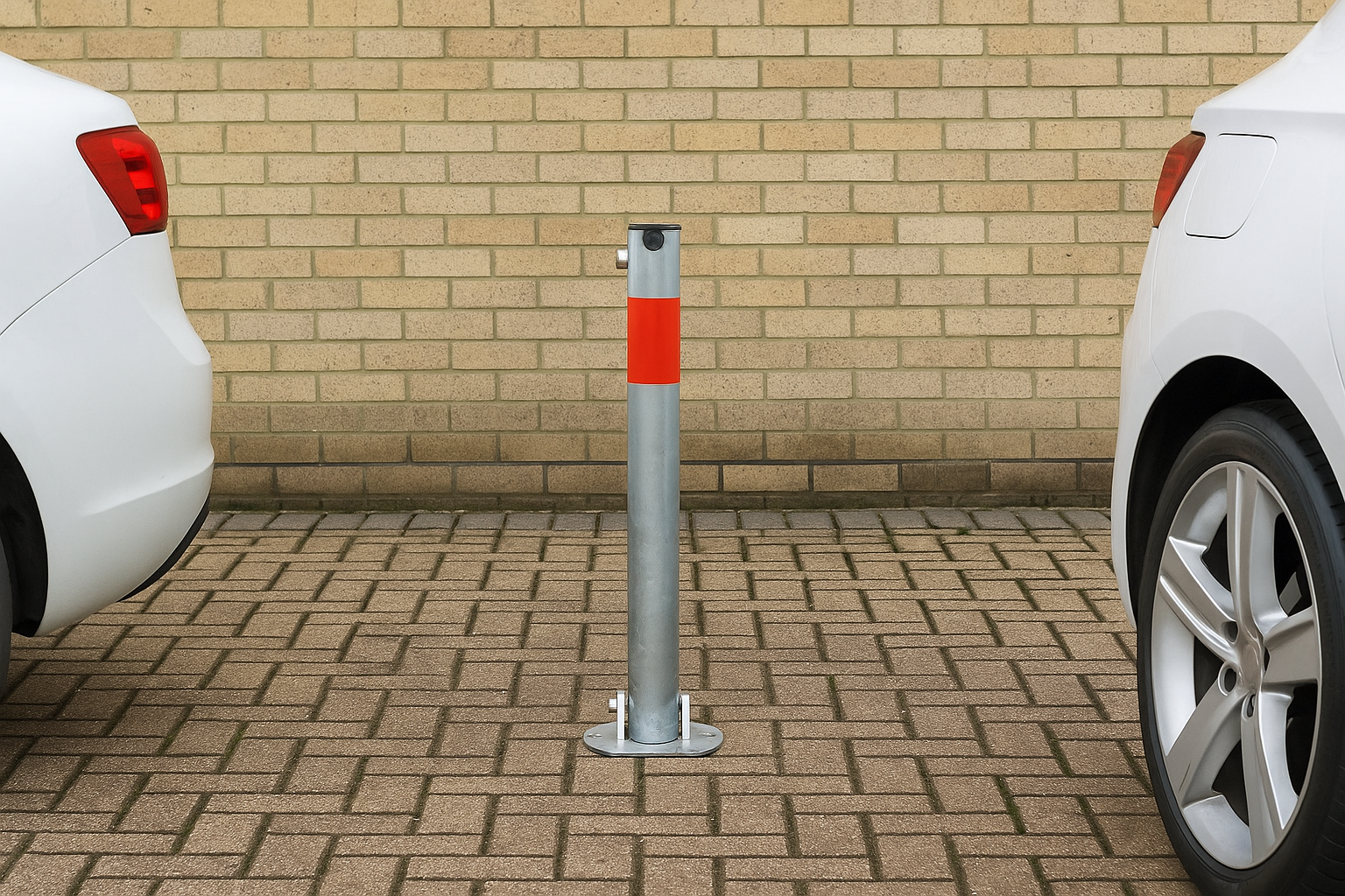 Galvanised Fold-Down Parking Post with Red Reflective Band 2