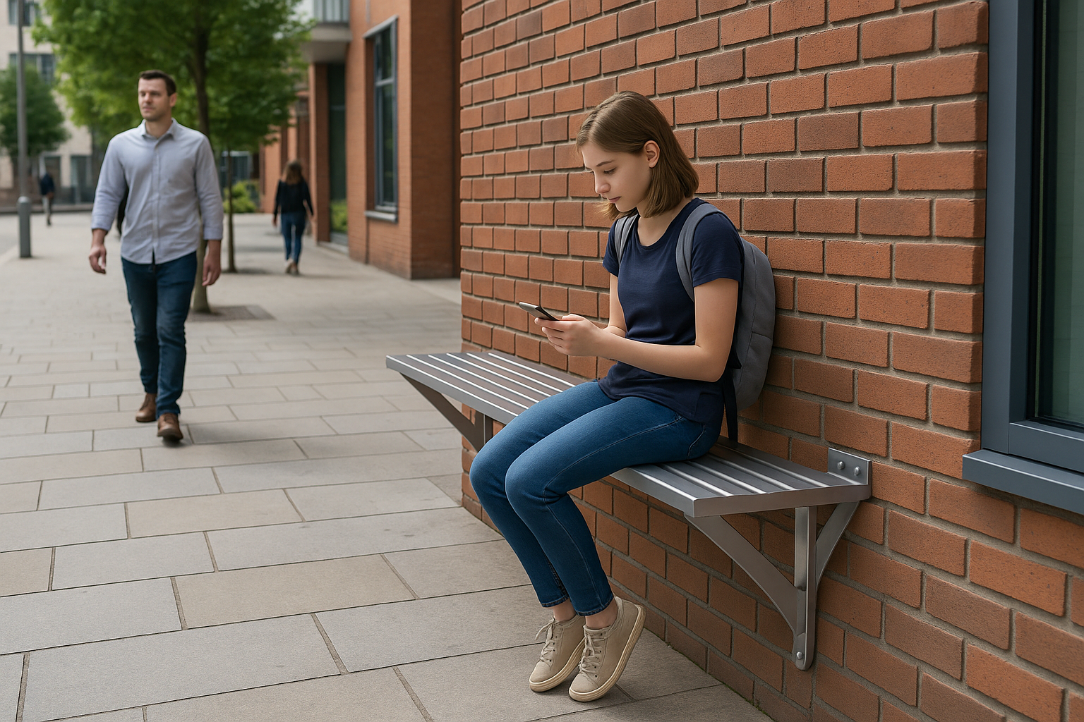 Haddon Wall Mounted Steel Bench – 1000mm / 1800mm | Compact Urban Seating for Public Spaces & Transit Areas 1