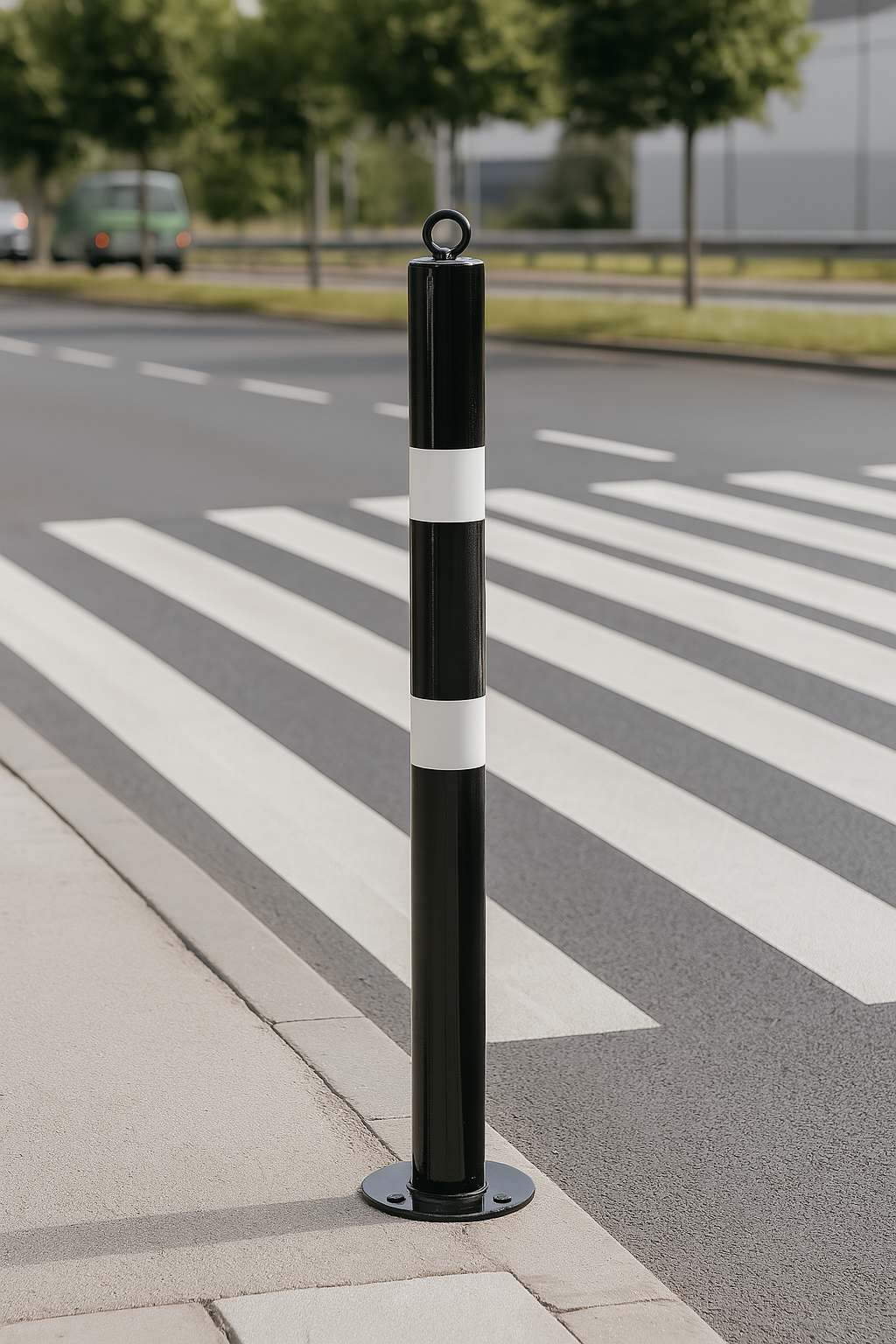 Heavy-Duty 76mm Black & White Steel Bolt-Down Bollard 1