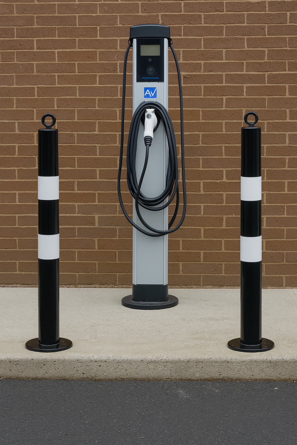 Heavy-Duty 76mm Black & White Steel Bolt-Down Bollard 2