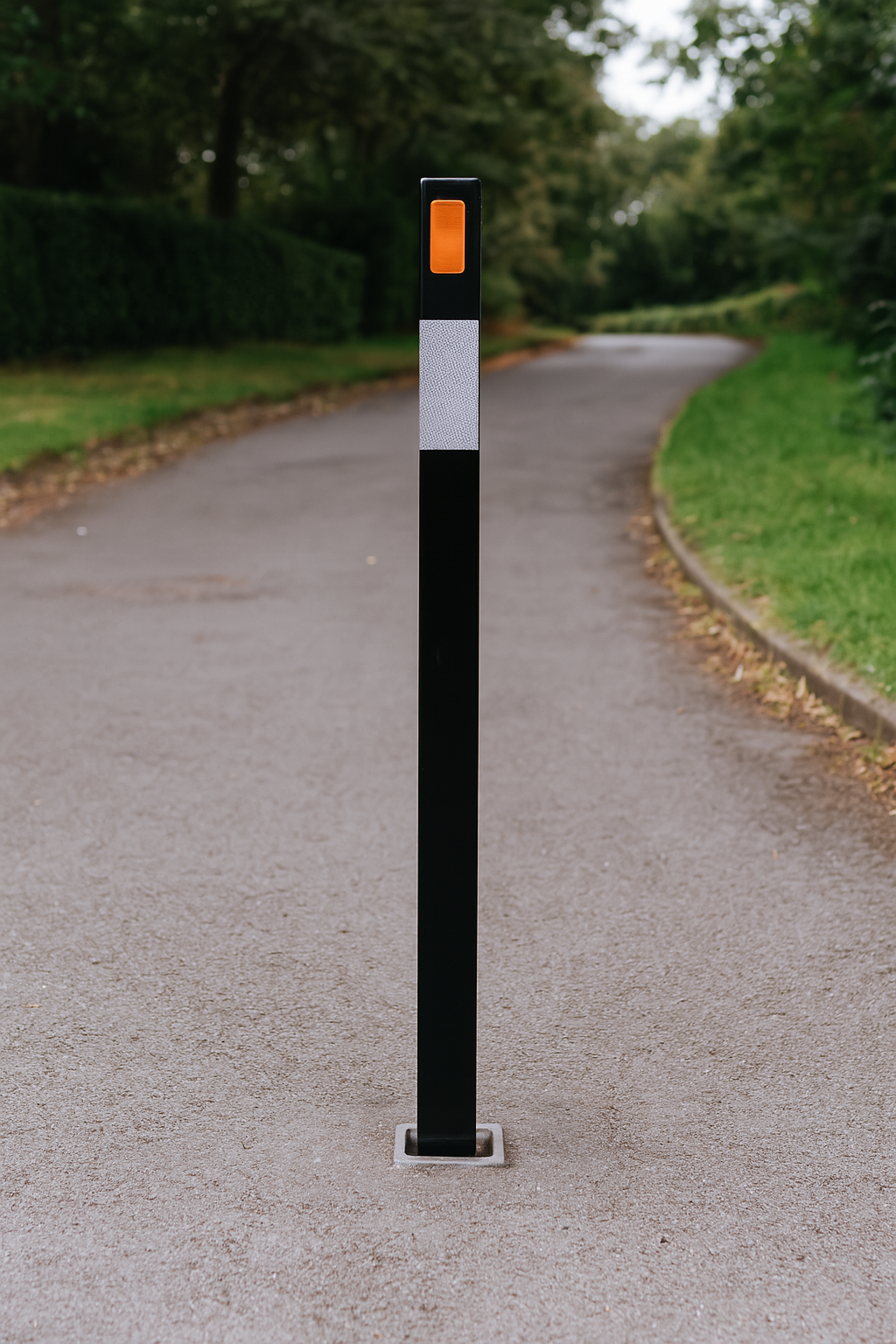 Heavy-Duty Black Removable Security Bollard with Reflective Safety Strips 2