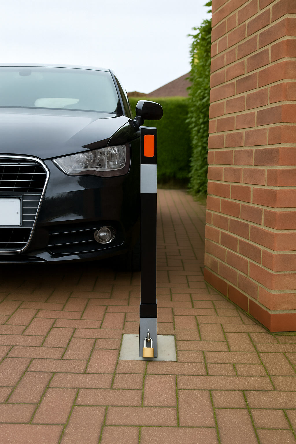 Heavy-Duty Black Removable Security Bollard with Reflective 4 Safety Strips 4