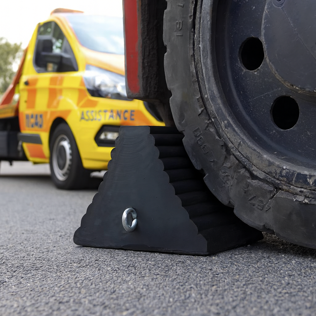 Heavy-Duty Pyramid Rubber Wheel Chock for HGVs, Trucks & Trailers 1