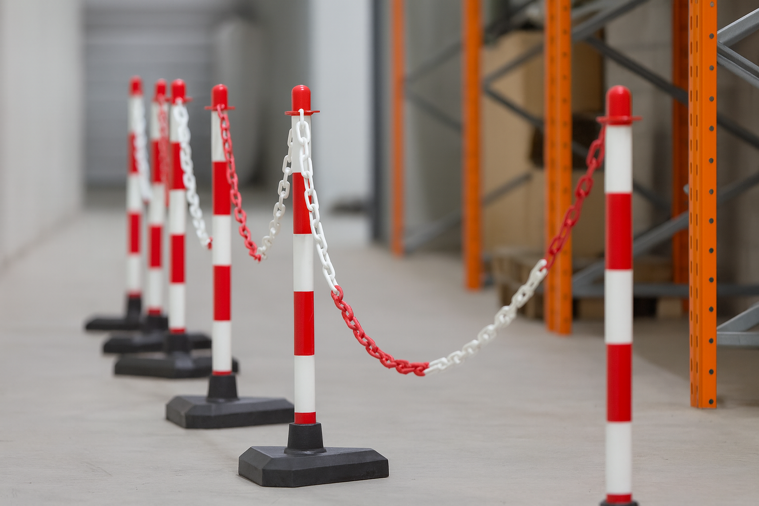 Heavy-Duty Red & White Chain Post Barrier Kit 2