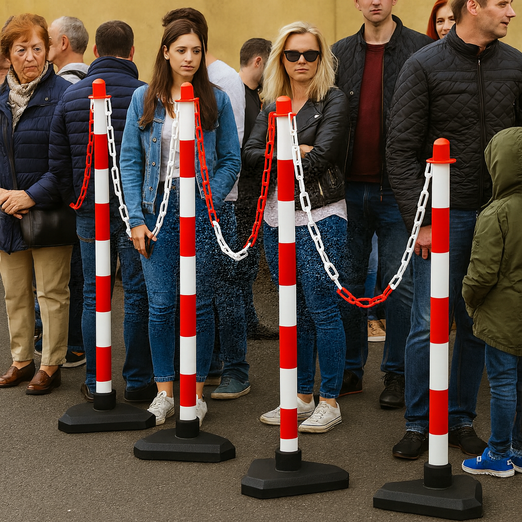 Heavy-Duty Red & White Chain Post Barrier Kit 3