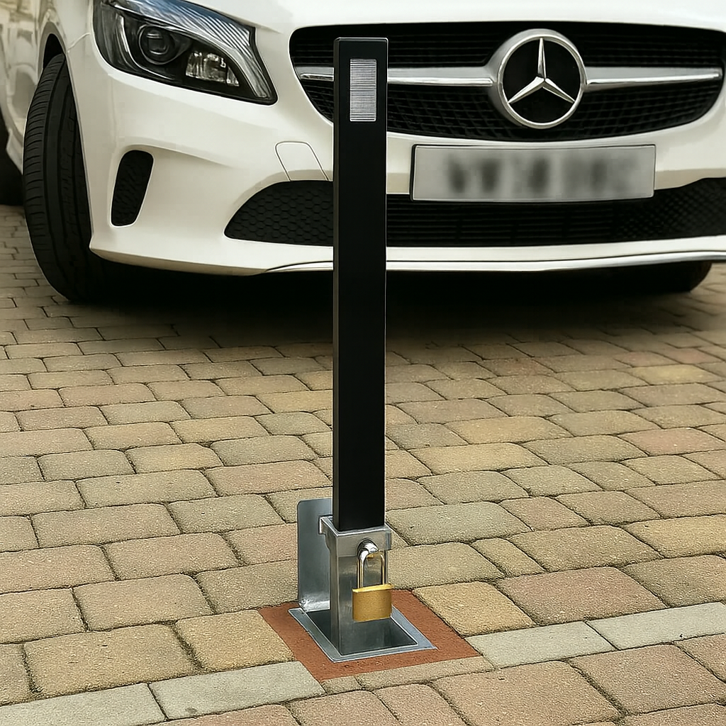 Heavy-Duty Removable Black Security Bollard Post with Reflective Strips 7