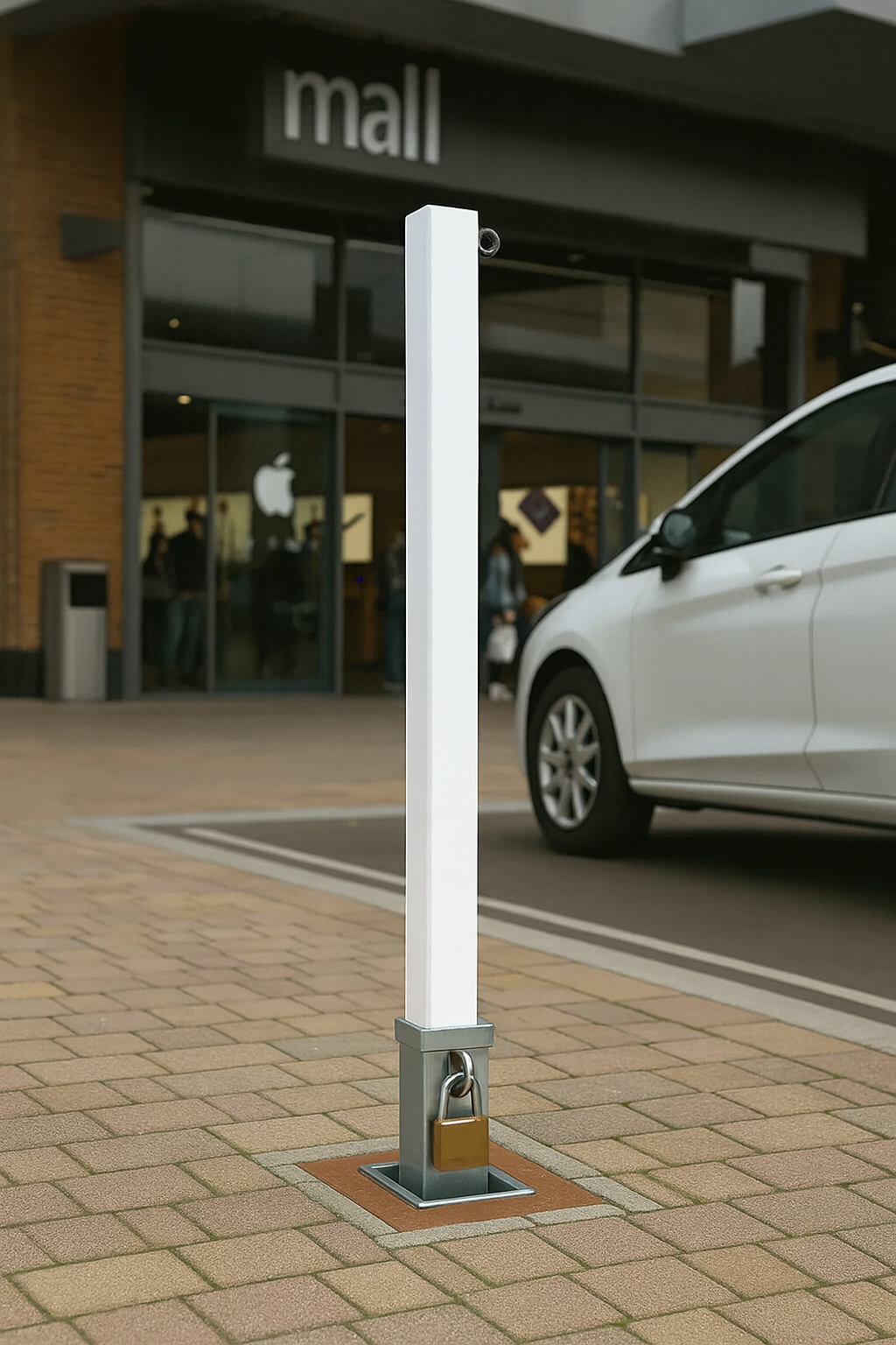 Heavy-Duty White Removable Parking Bollard with Chain Eyelet 5
