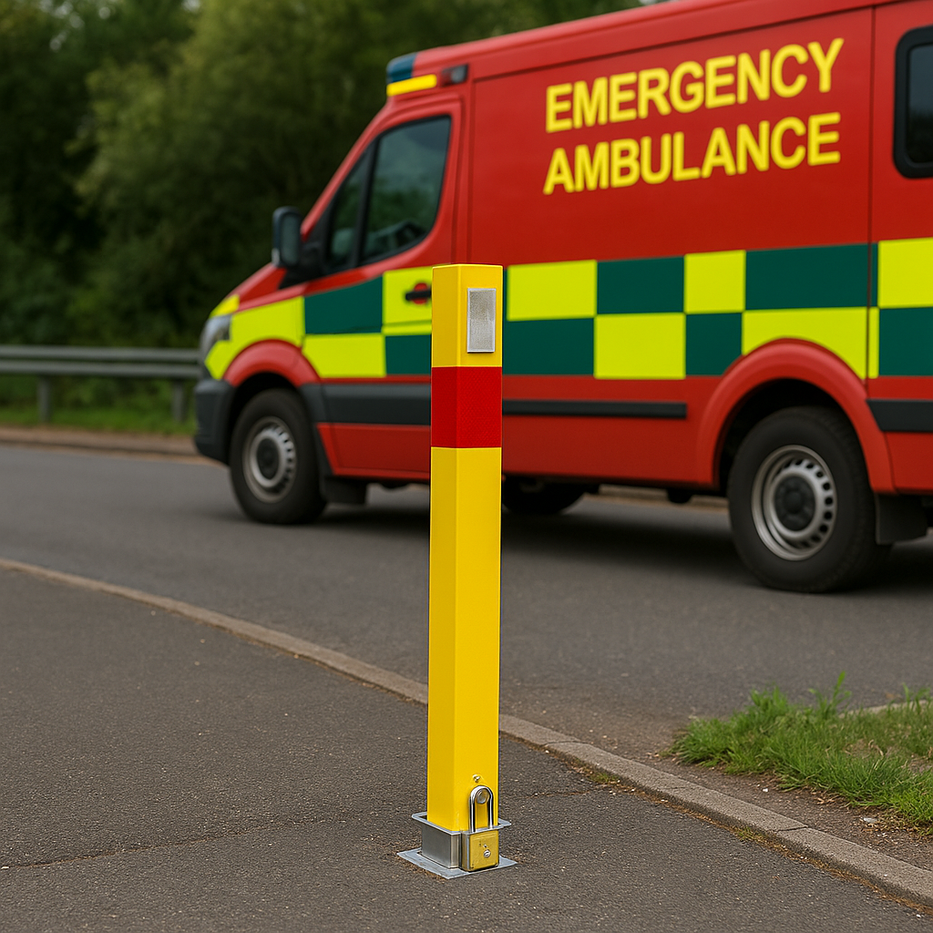 Heavy-Duty Yellow Removable Security Post with Reflective Band & Padlock 2