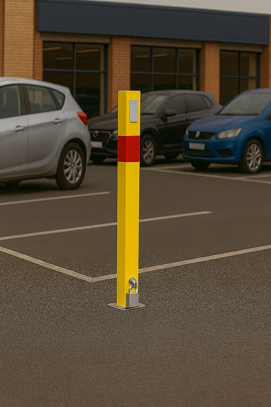 Heavy-Duty Yellow Removable Security Post with Reflective Band & Padlock 5