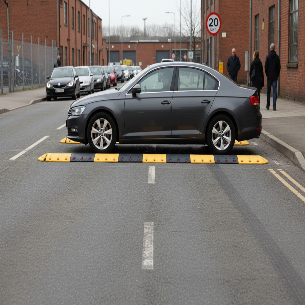 Heavy Duty Modular Speed Bump System - 40 mm Height with Integrated Reflectors for Traffic Calming in Parking Areas