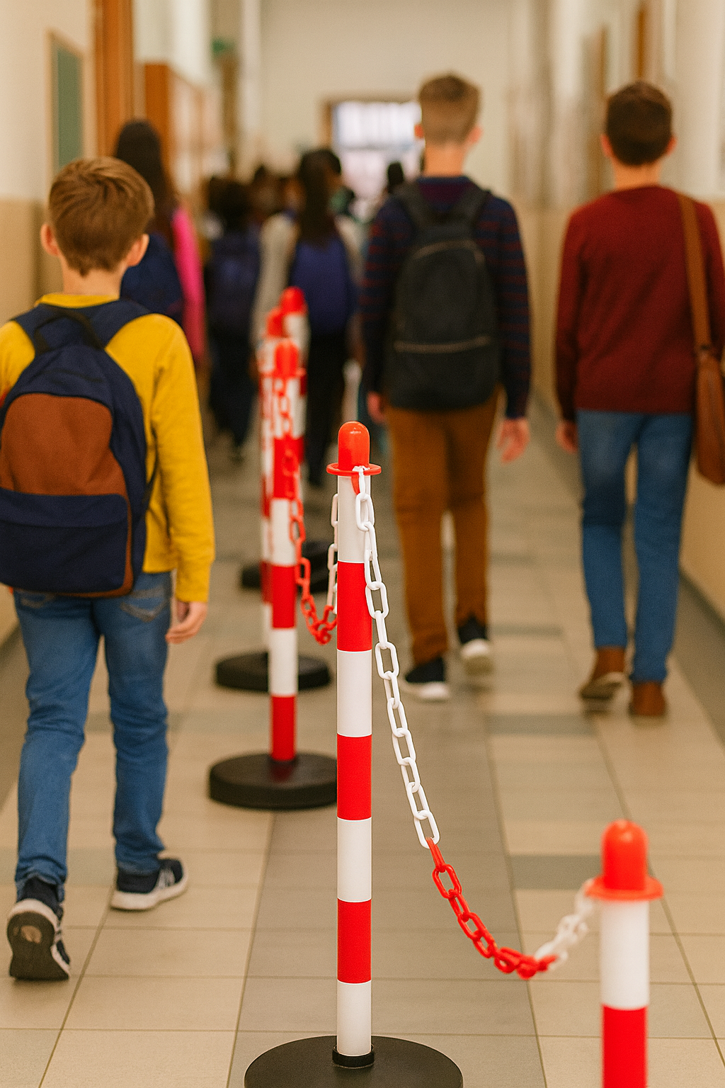 High-Visibility Red & White Chain Post Barrier Kit 1