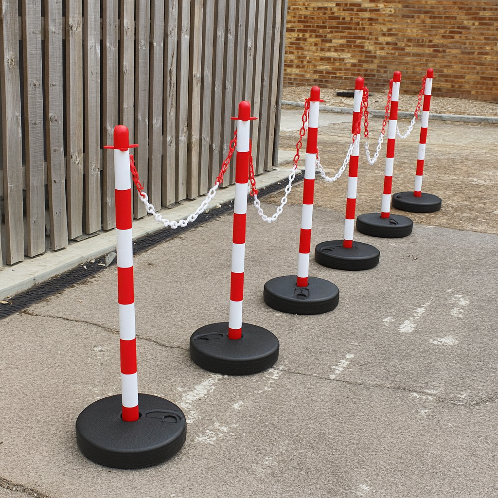 High-Visibility Red & White Chain Post Barrier Kit 2