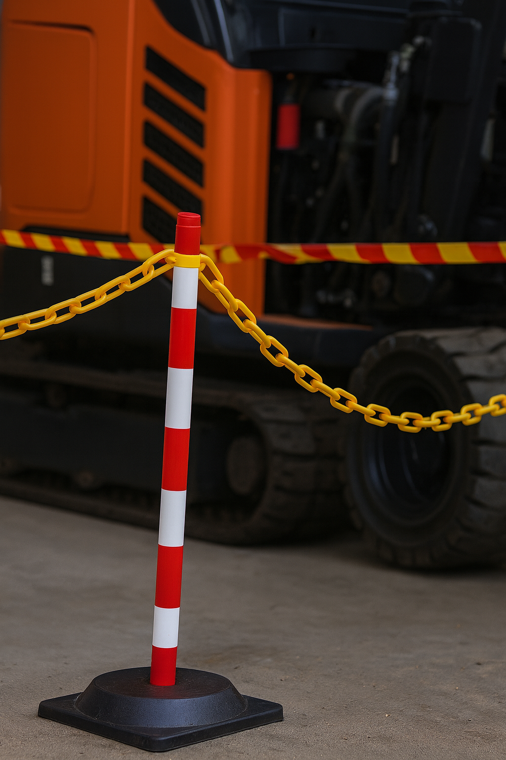 High-Visibility Red & White Chain Post with Heavy 1