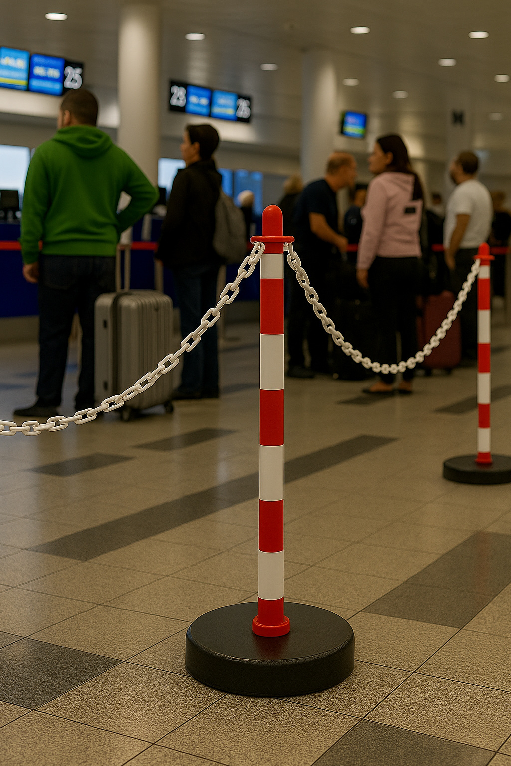 High-Visibility Red & White Chain Safety Post with Fillable Round Base 2