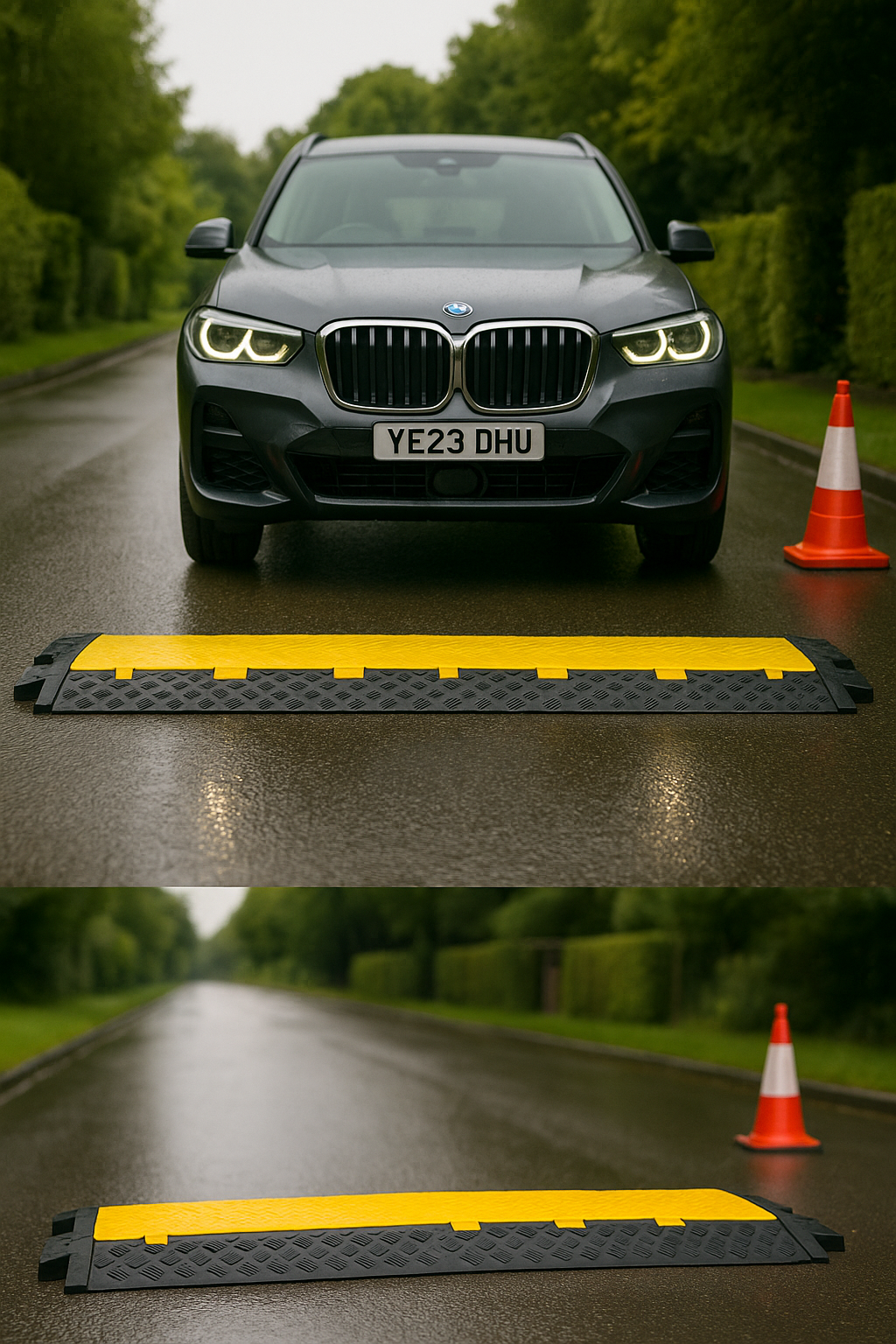 Hose Ramp 2 Heavy-Duty 2-Channel Cable Protector Ramp – HGV & Forklift Traffic Rated, Industrial Cable Cover with Hinged Safety Lid