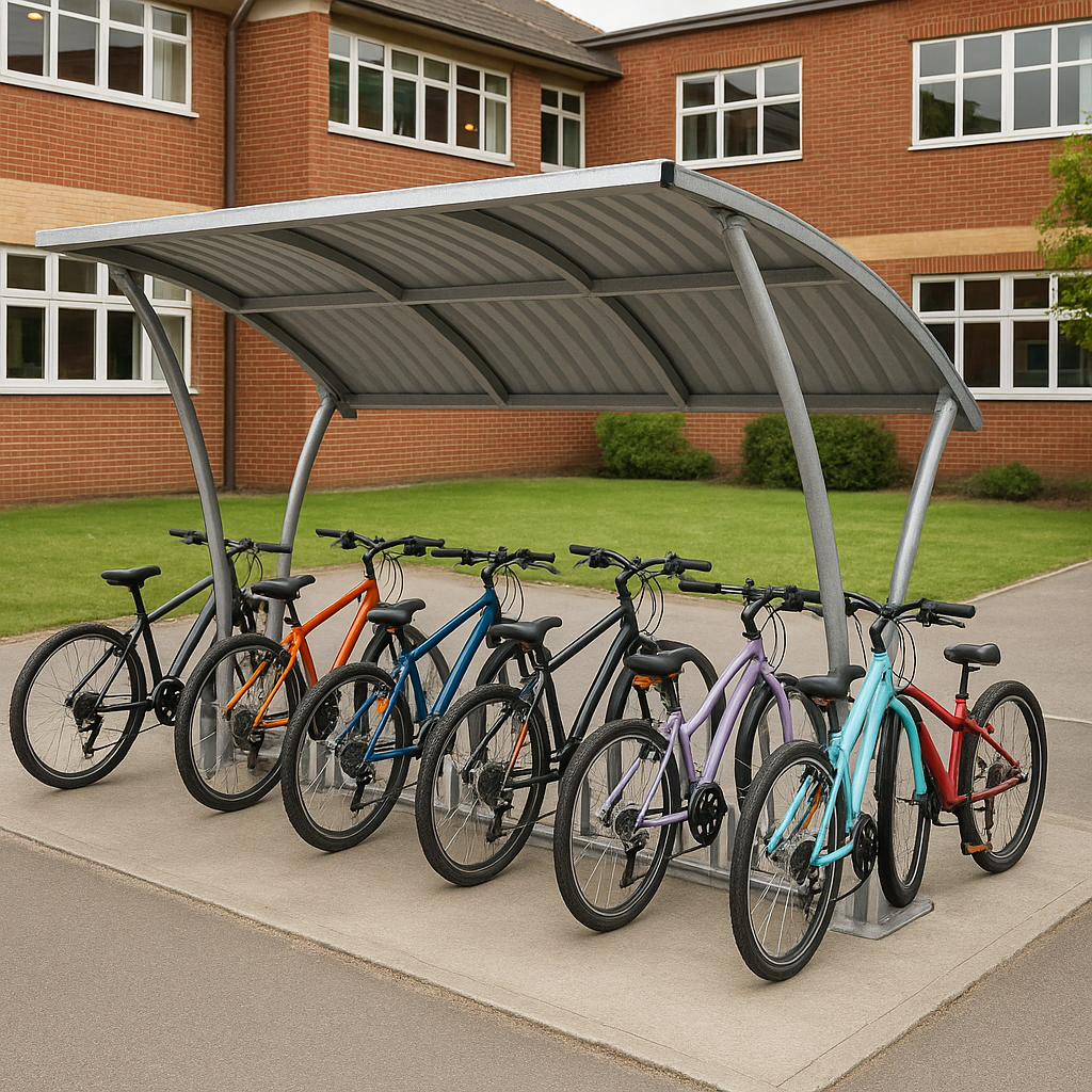 Newton Cycle Shelter – Heavy-Duty Galvanised Steel Frame with Curved Galvanised Roof, Open Sided (2m–5m Lengths + Extension Bays) 3