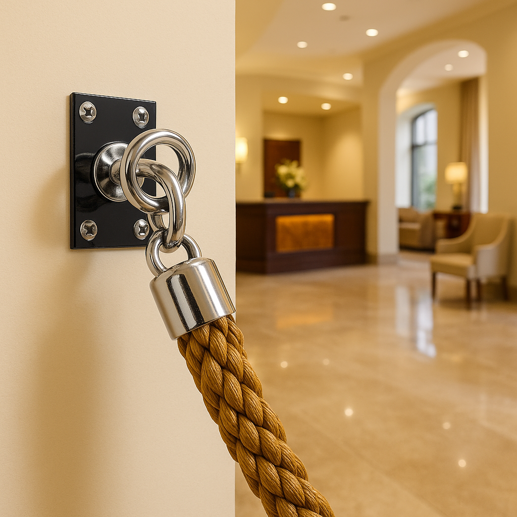 Polished Chrome Wall Plate for Rope Barriers 1