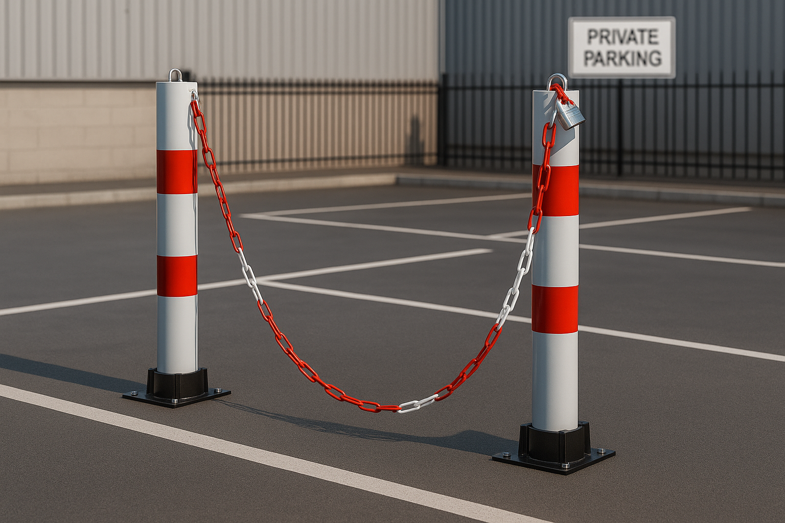 Red & White Folding Parking Post & Chain Kit – Heavy-Duty Lockable Steel Driveway & Car Park Barrier (2 Posts + 5 m Chain + Padlocks + Fixings Included)