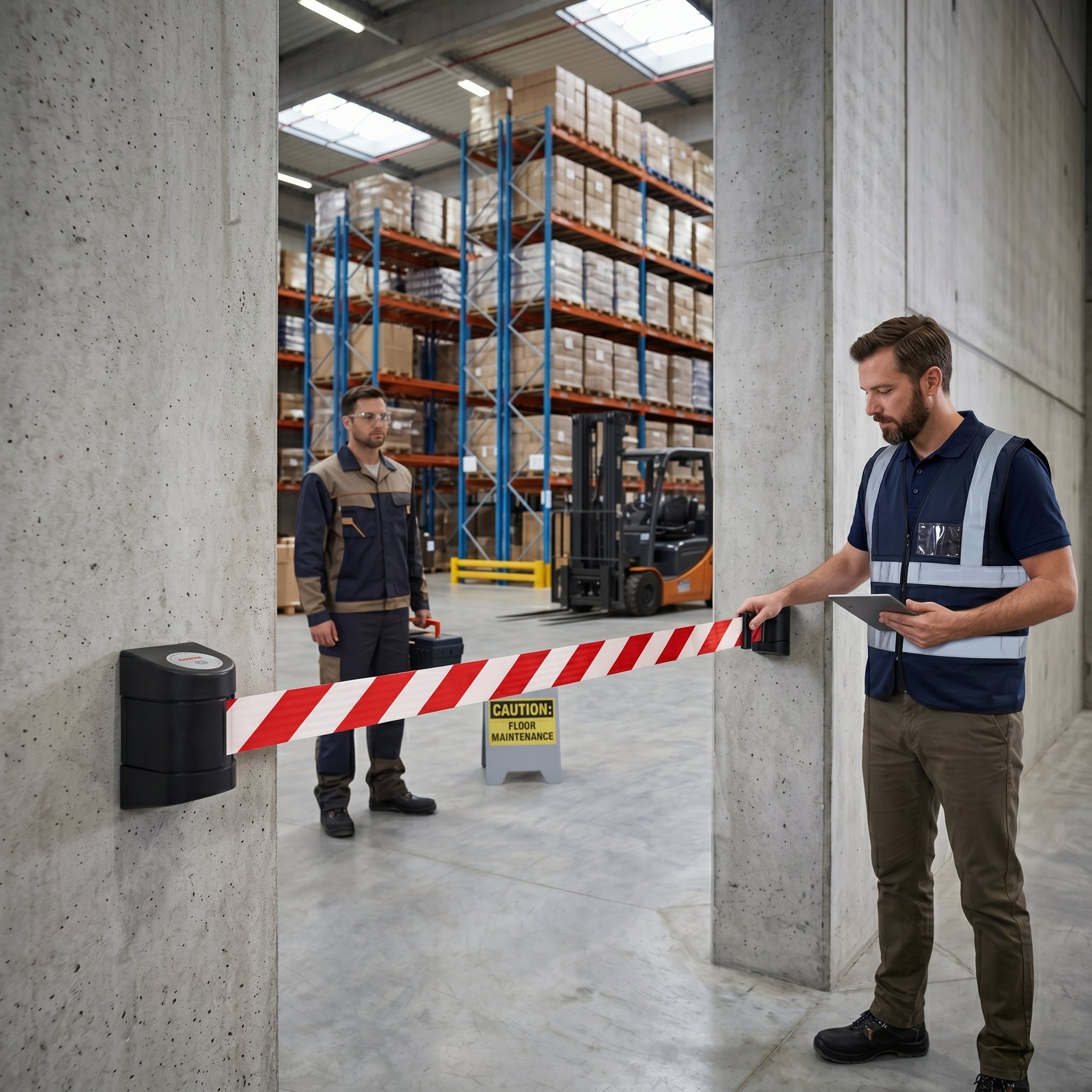 Wall Mounted Barrier with 10m Belt for Warehouse Aisles