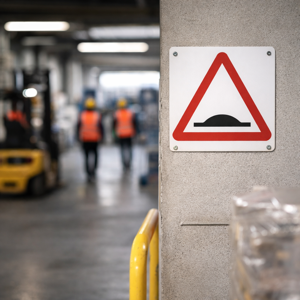 Wall Mounted Speed Bump Warning Sign – 600mm x 600mm – Reflective Surface – Traffic Control