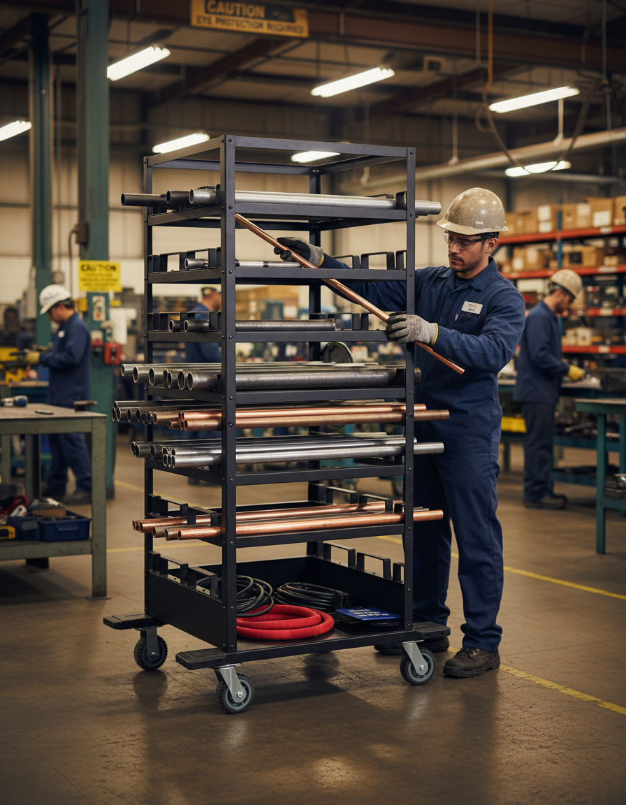 Professional Heavy Duty Horizontal Storage Cart for 18 Stanchions - Durable Steel Construction with Maneuverable Wheels