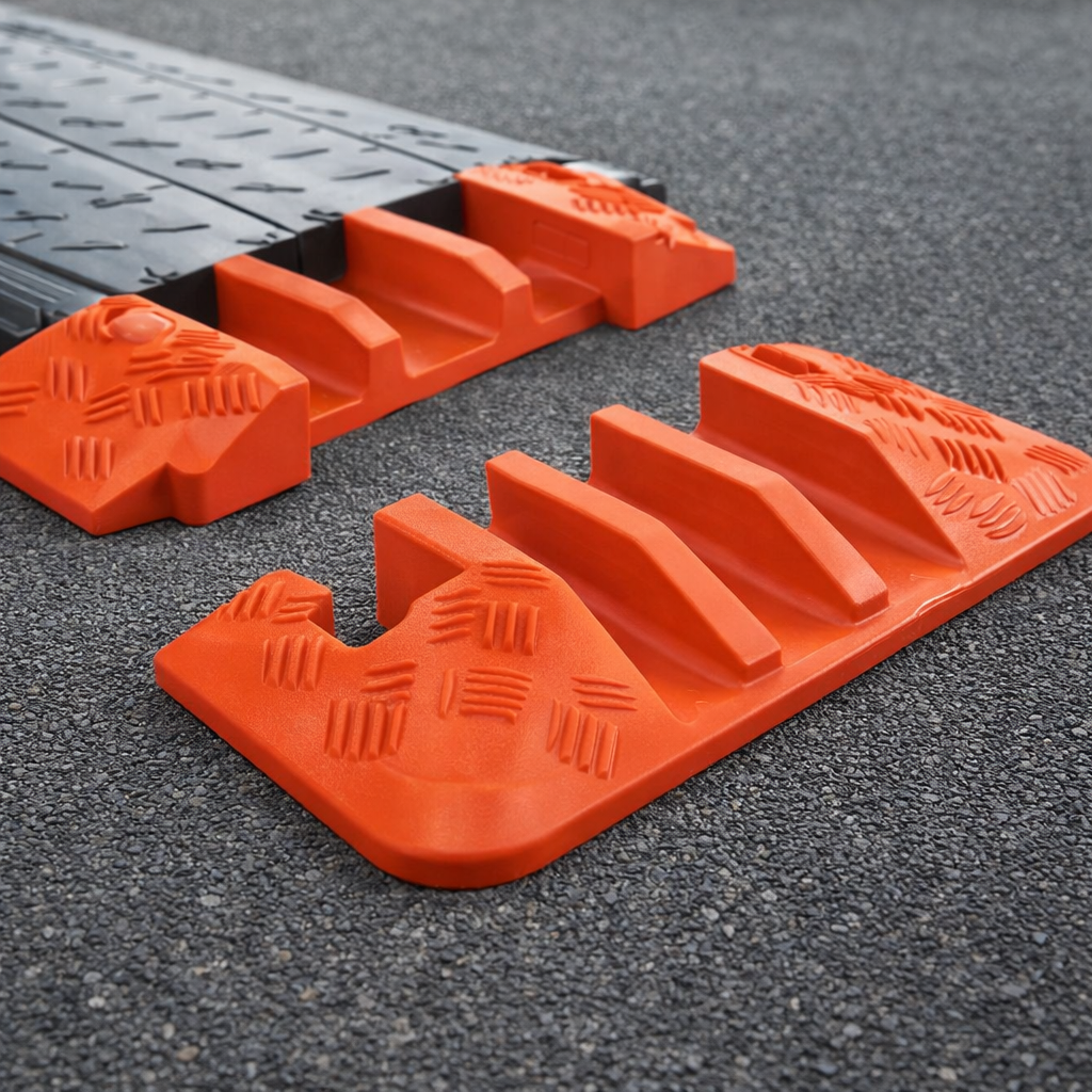 3 Channel Cable Protector – Orange End Caps – All-Weather Polyurethane – Cable Safety
