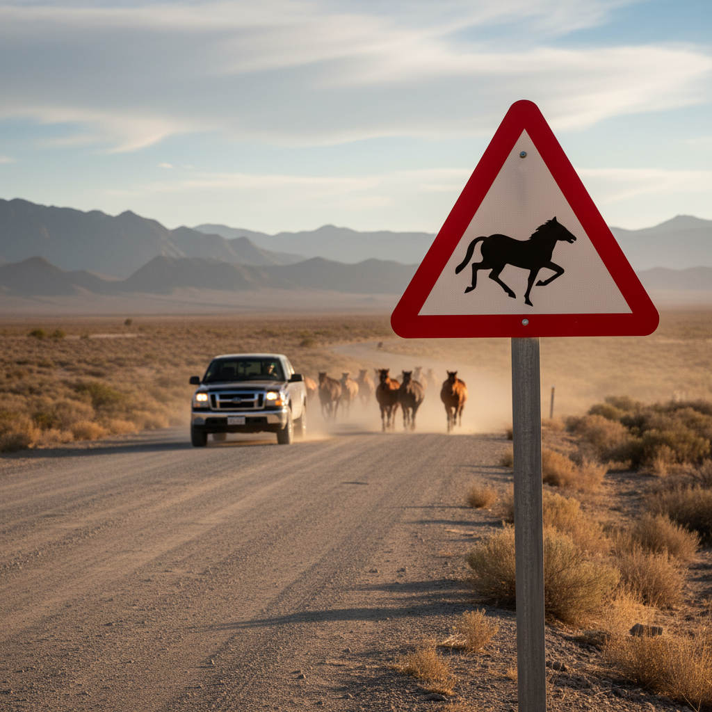 Professional Wild Horses Warning Sign for Road Safety - Post Mounted Diagram with Custom Sizing Options