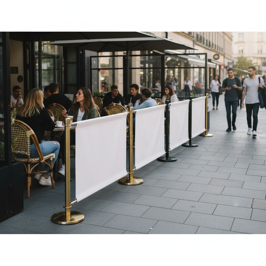 Premium Café Barrier Set with Custom Printed Banner, 1.5 Meter Posts and Various Material Options