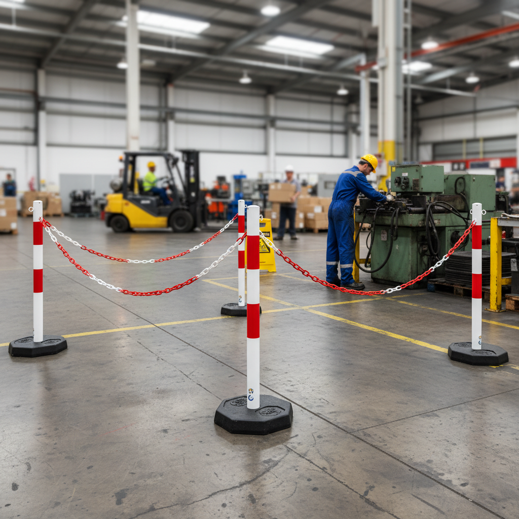 Professional Steel Post and Chain Barrier Set - Includes 6 Durable 1000mm Posts and 25m Red/White Plastic Chain for Safety and Guidance