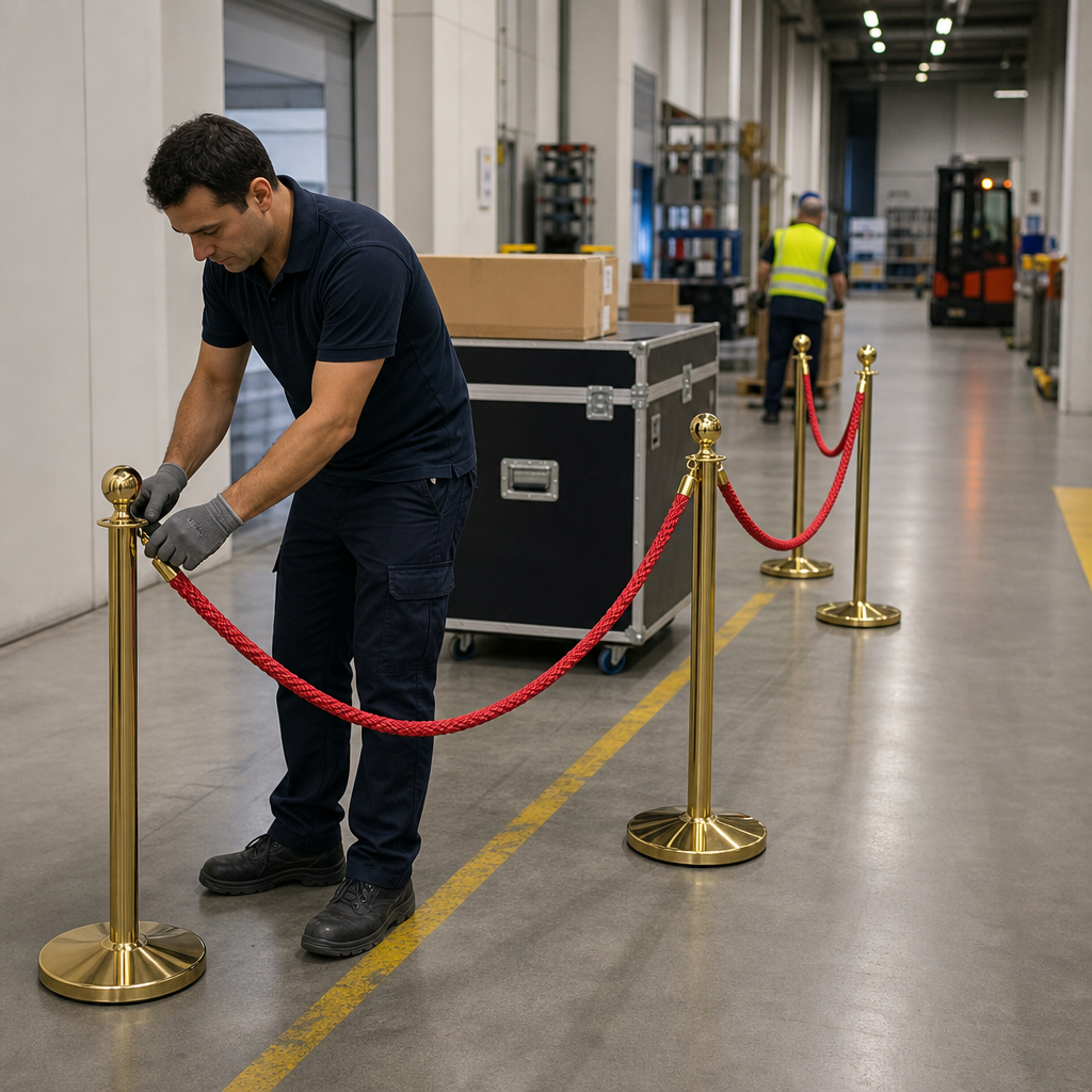 Brass Rope Barrier Set with Red Ropes for Event Management (Pack of 4)