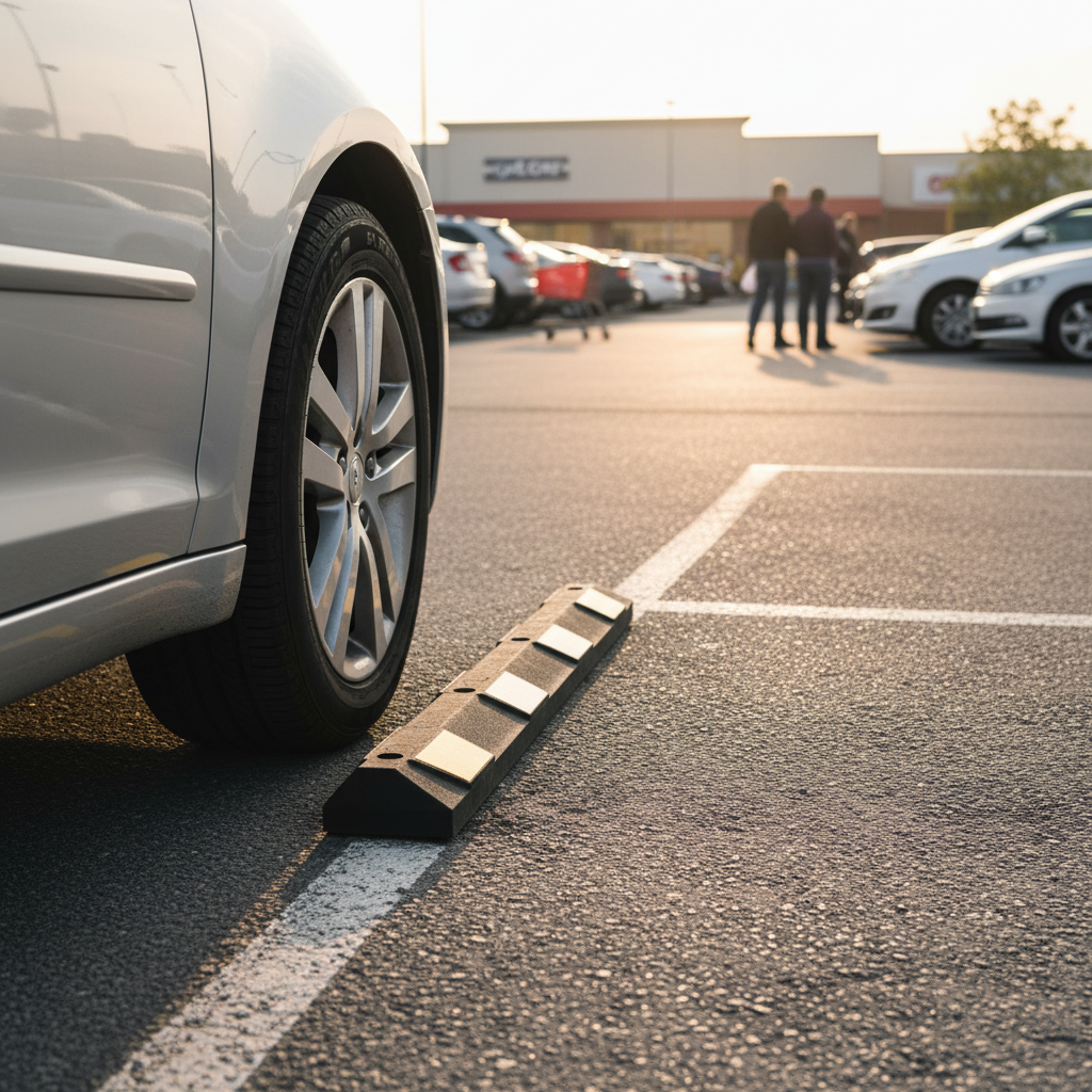 Premium 1800mm Rubber Parking Wheel Stop with Reflective Tape and Heavy Duty Fixings for EV... - side view | Barriers Co
