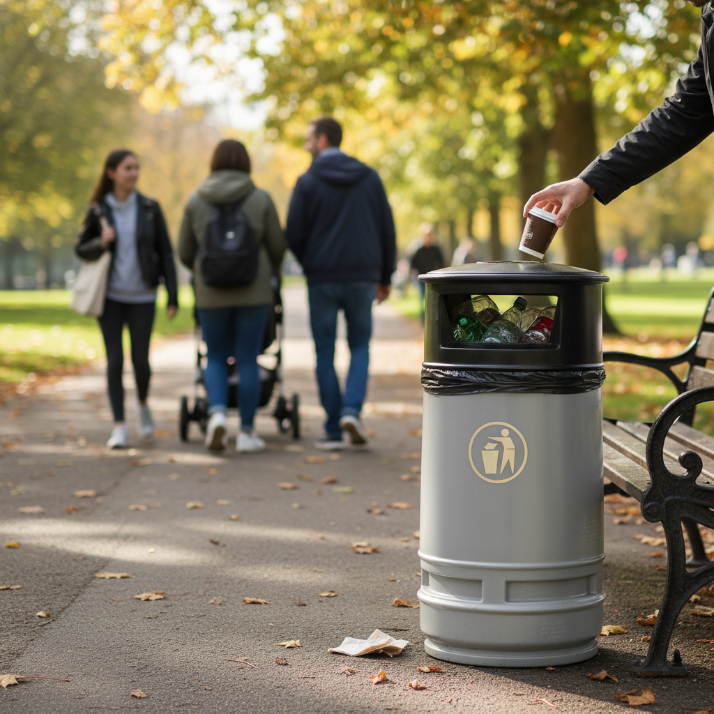 Premium Replacement Top for High-Performance Litter Bins with Optional Ashtray and Seagull Flaps - side view | Barriers Co