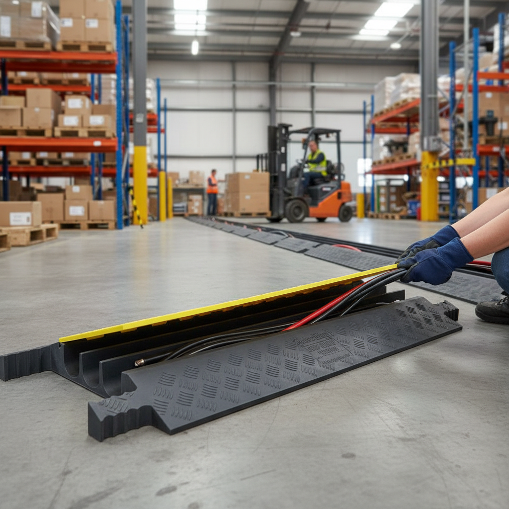 Premium Heavy Duty 3 Channel Cable Ramp for Hydraulic Lines and High Current Cabling, 4,500kg Axle Load Capacity