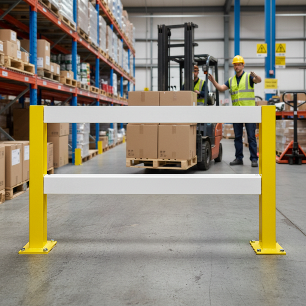 Heavy Duty Impact Protection Railing System Post - 200x200mm Steel with Durable Base Plates for Safety | Barriers Co