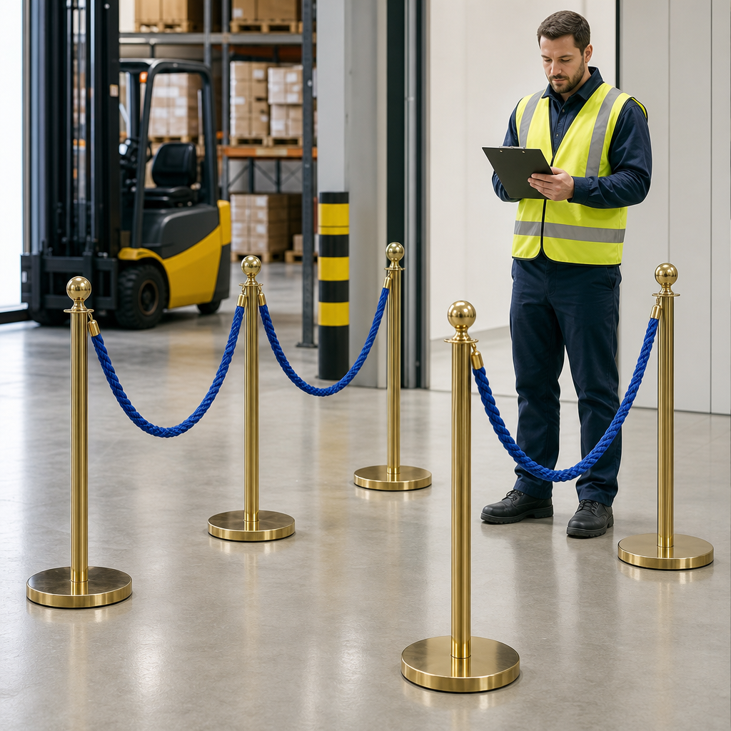 Brass Rope Barrier Set with Blue Ropes for Event Management (Pack of 10)