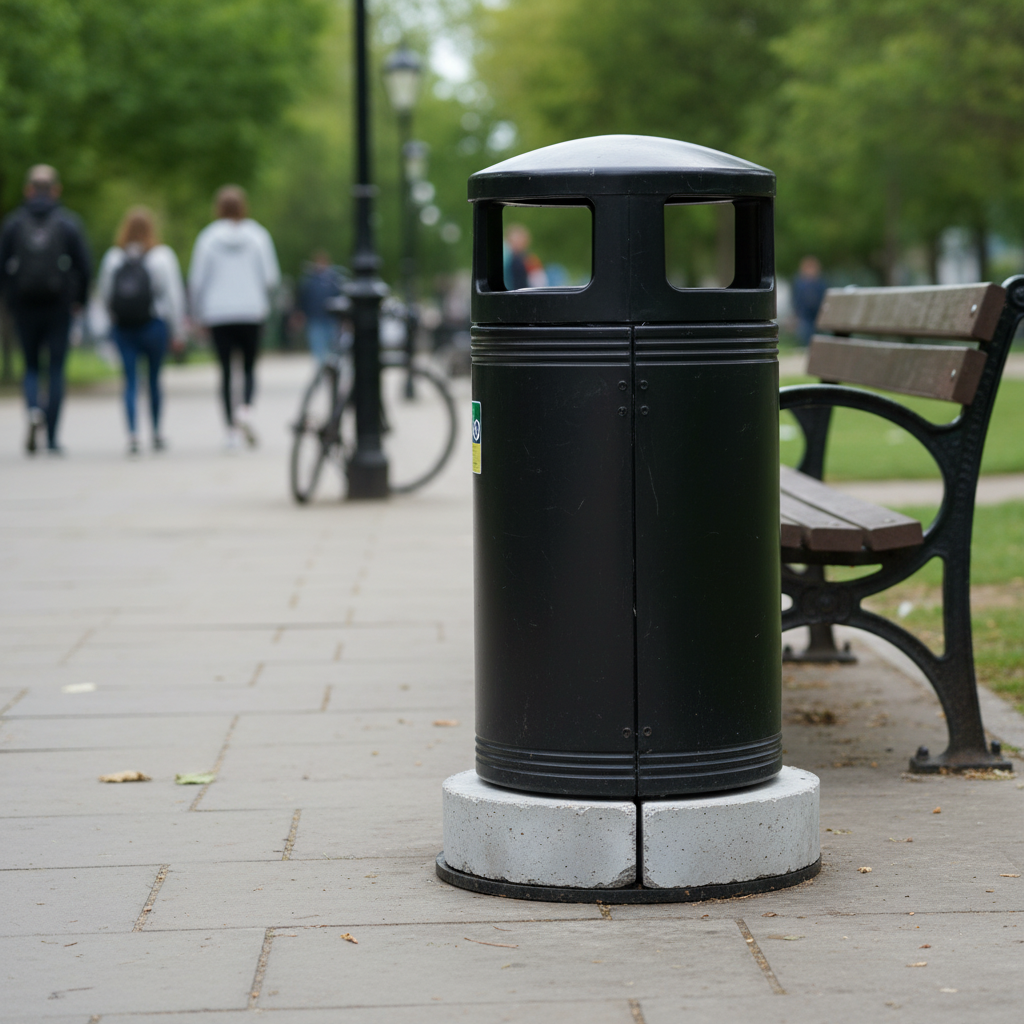 Premium Replacement Concrete Ballast for Freestanding Litter Bins - 15kg Weighted Base with... - side view | Barriers Co