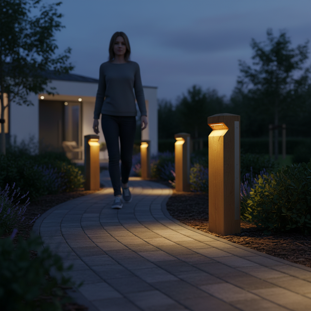 Premium Double Wooden Bollard Light with Solar and LED Options for Outdoor Spaces