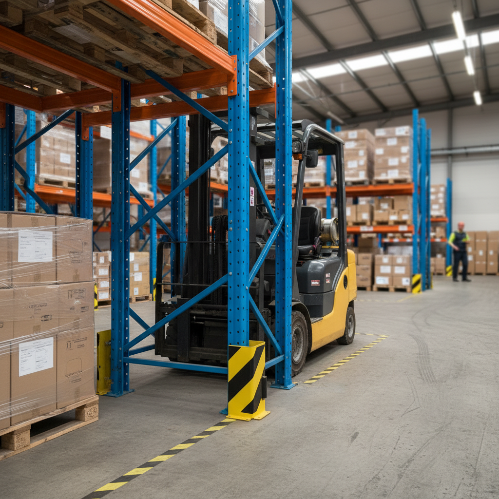Premium Pallet Racking Protector with Durable Guide Rollers for Smooth Pallet Entry and Exit - side view | Barriers Co