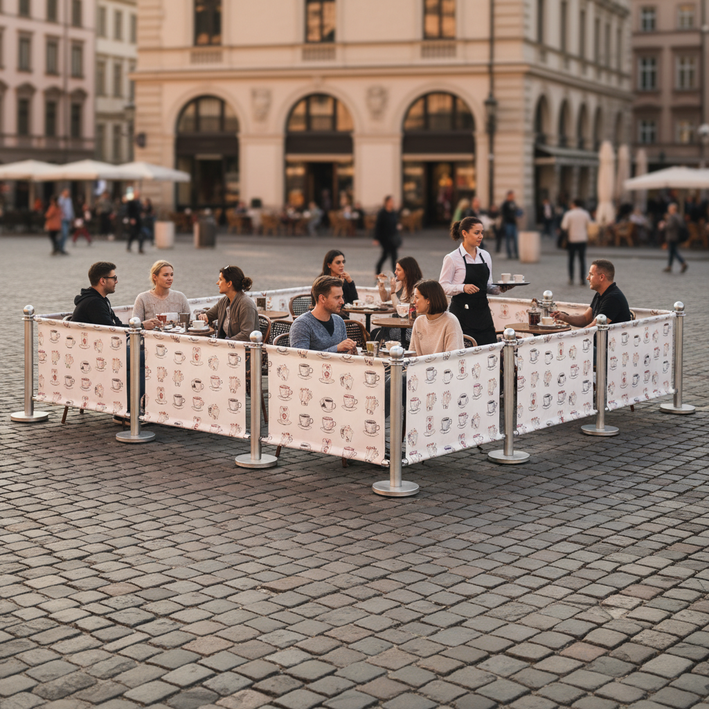 Complete 16.5-Meter Premium Café Barrier Package with Custom Printed Banners and Durable Poles